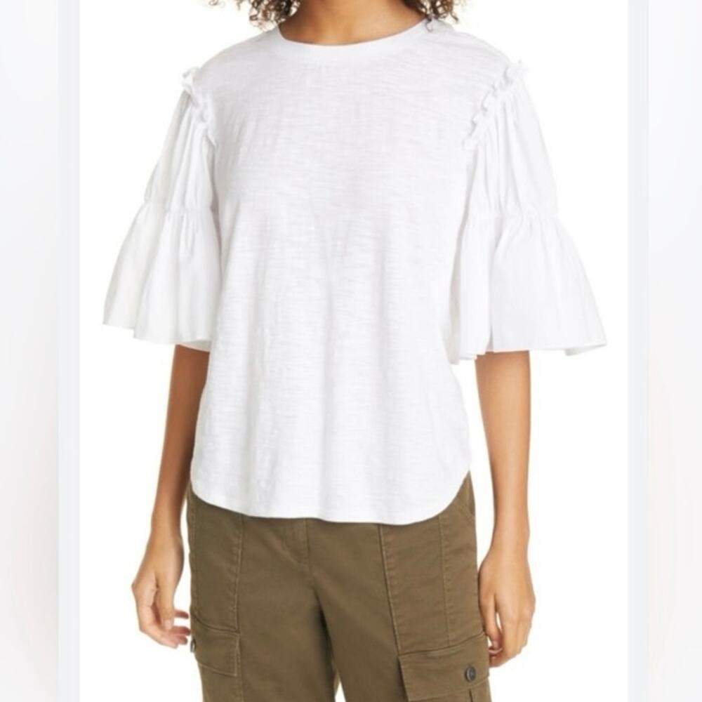 CINQ A SEPT Hailey Ruffle Short Sleeve Top in White Size Small 100% Cotton